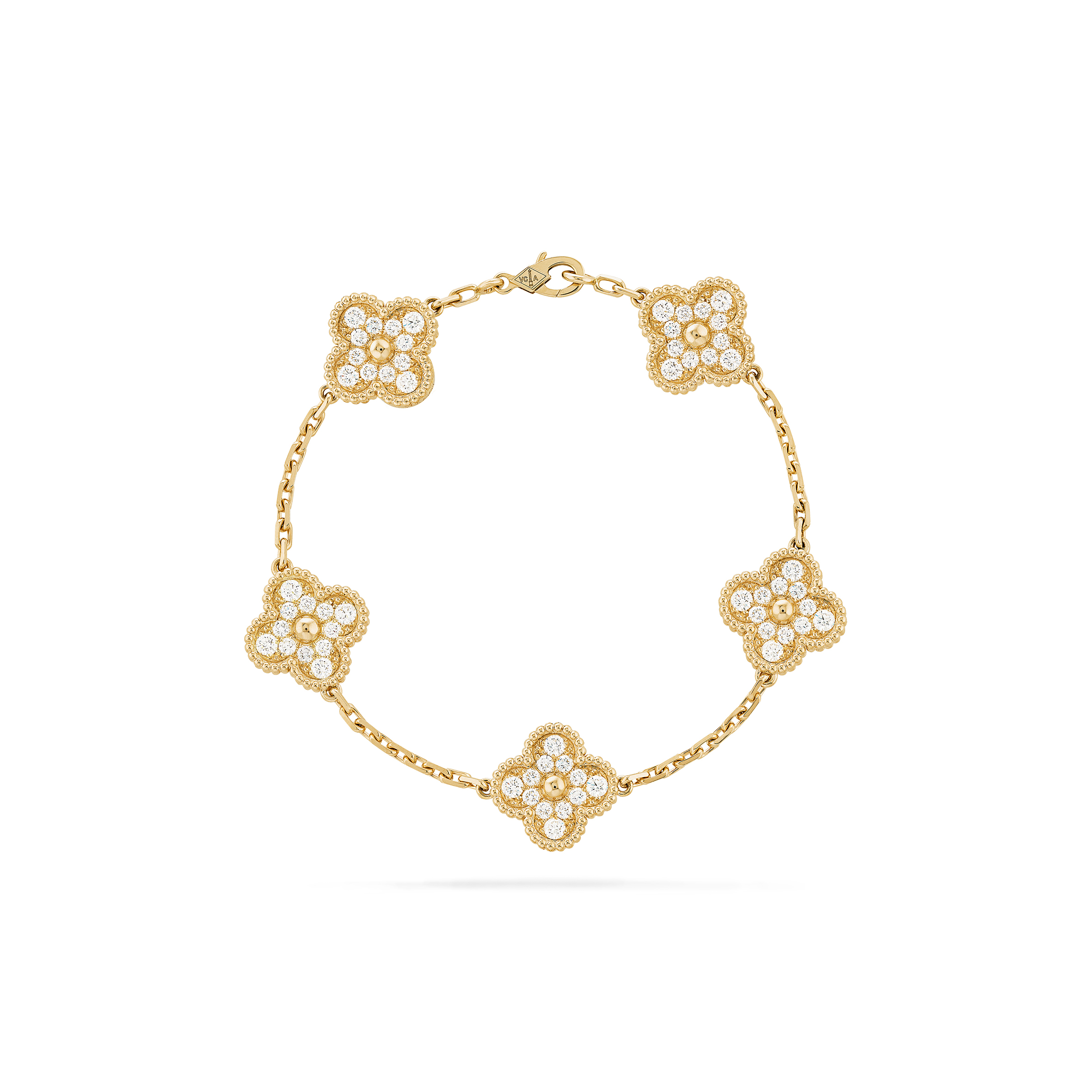 VAN CLEEF ARPELS VINTAGE ALHAMBRA BRACELET, 5 MOTIFS - YELLOW GOLD, DIAMOND VCARA41400 VAN CLEEF ARPELS VINTAGE ALHAMBRA BRACELET, 5 MOTIFS - YELLOW GOLD, DIAMOND VCARA41400